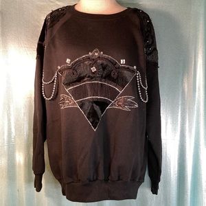 Vintage 80’s Marcy n’‎ Me embellished sweatshirt. Jet black. Size large. box D